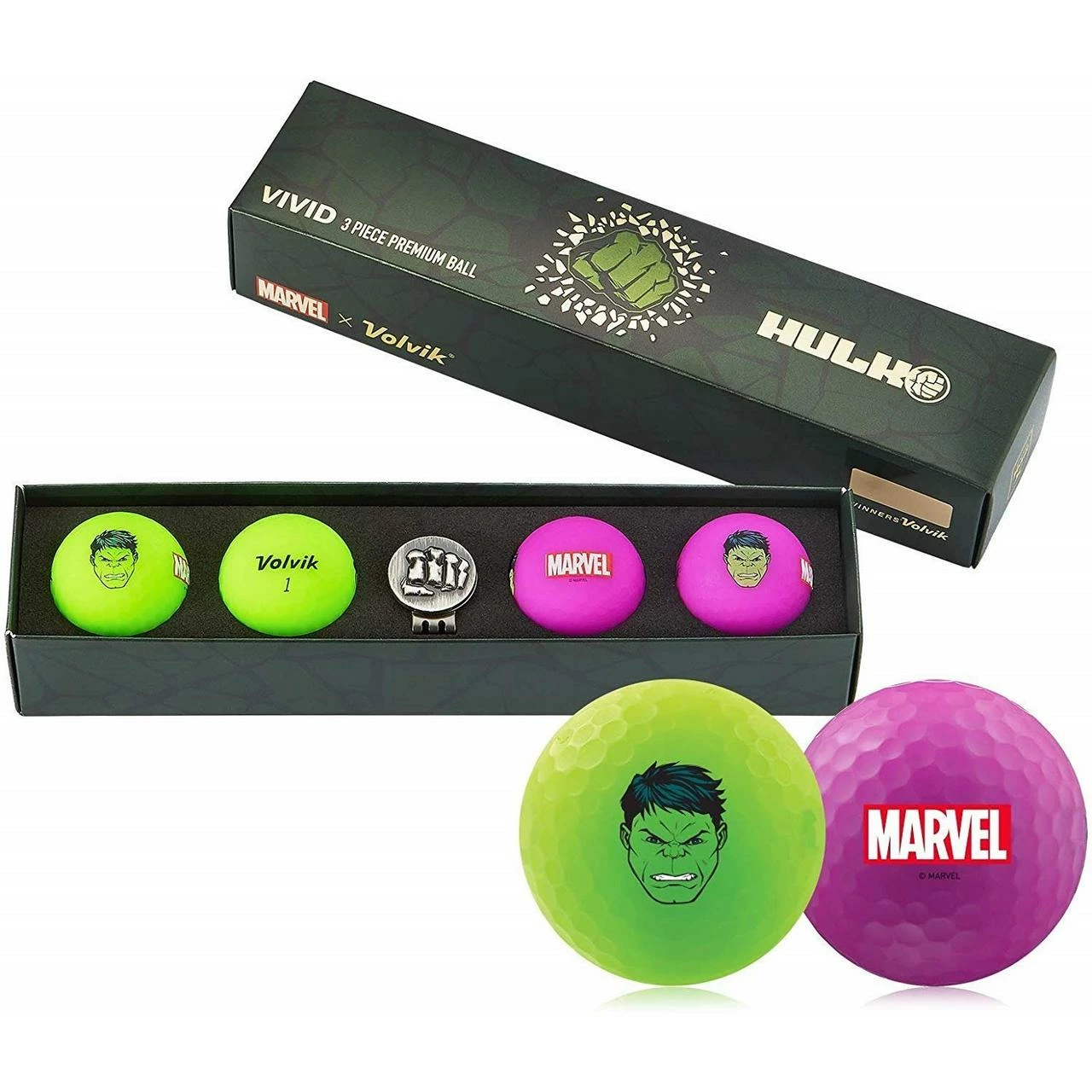 Volvik Marvel Vivid 4 Pack Gift Set Golf Balls - Marvel Hulk Edition